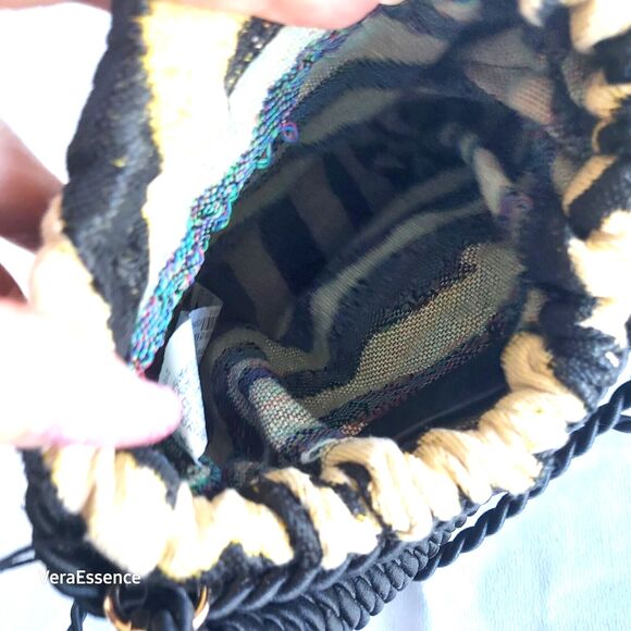 Versatile Hippie Hobo Cylindrical Black Bag Woven Cotton Boho Bucket Sack India - Picture 5 of 7